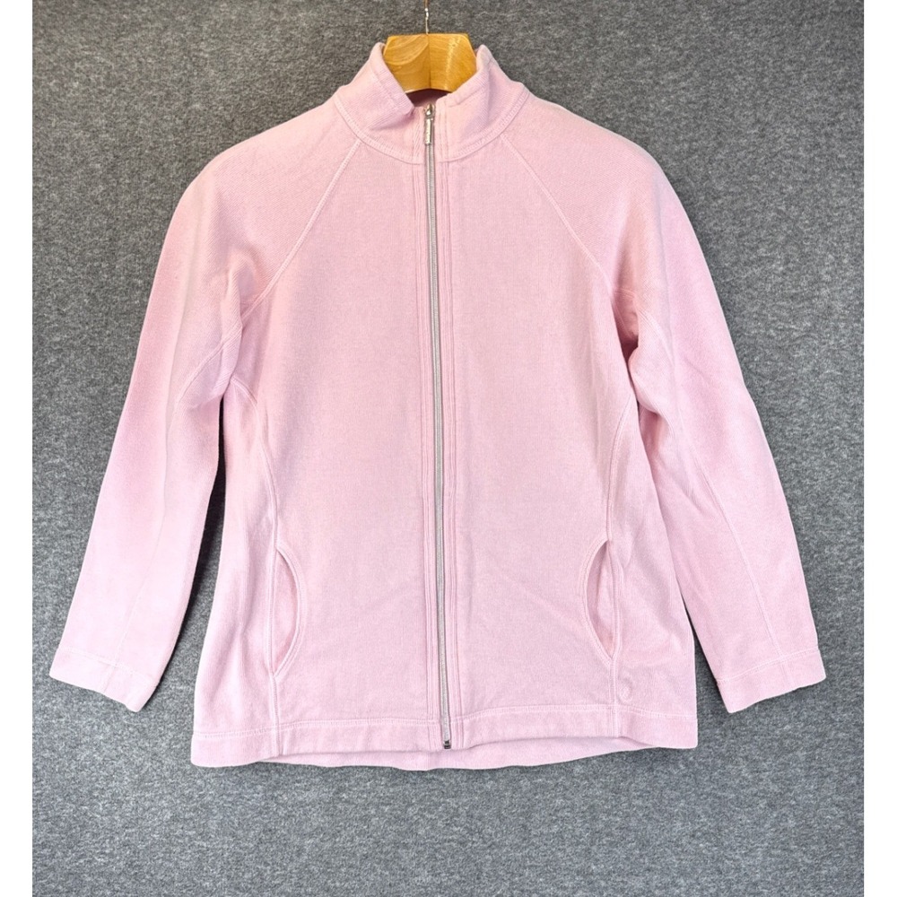 Tommy Bahama Aruba Full Zip Sweatshirt Womens L Pink Ribbed Cotton Costal Barbie